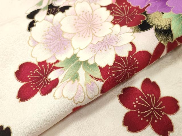 平和屋着物●豪華振袖 刺繍 舞梅花文 暈し染め 金彩 正絹 逸品 CABC8139gh