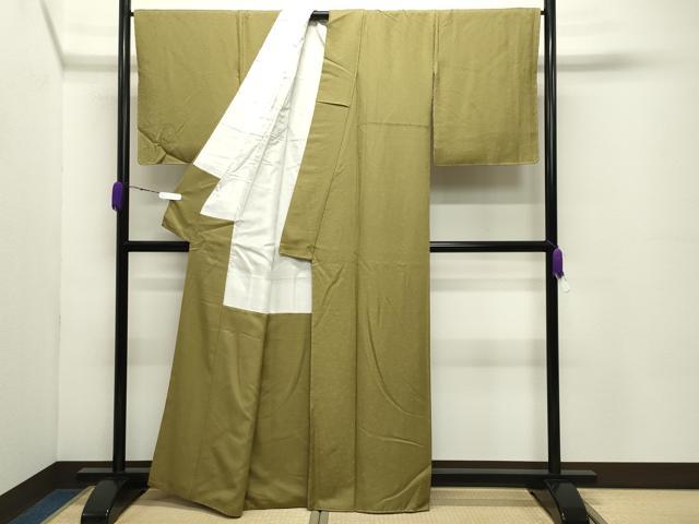 平和屋着物●上質な色無地 花唐草地紋 青朽葉色 正絹 逸品 未使用 CABC8196gh