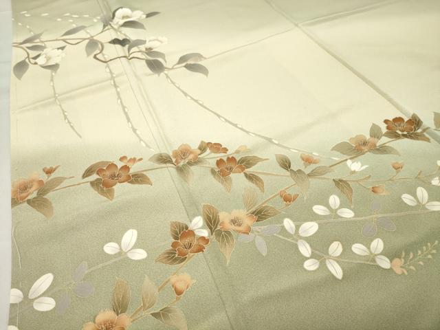 平和屋着物●中国三大刺繍 相良刺繍 訪問着 枝椿花文 暈し染め ロング丈 正絹 逸品 未使用 CABC8214gh