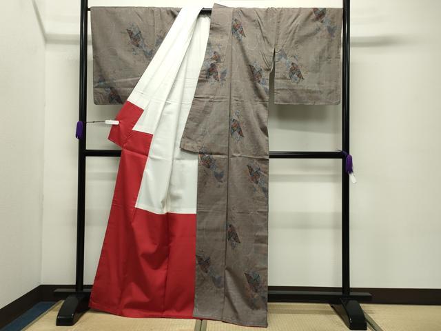 平和屋着物●上質な紬 舞蝶花文 正絹 逸品 未使用 CABC8218gh