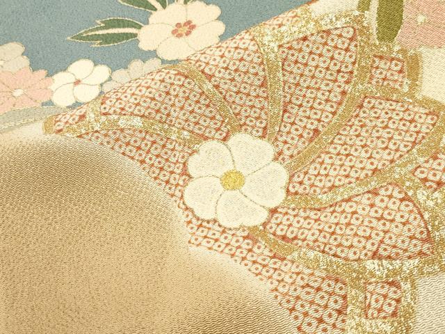 平和屋着物●訪問着 雪輪花文 暈し染め 金彩 鬼しぼ縮緬 正絹 逸品 CABC8236gh