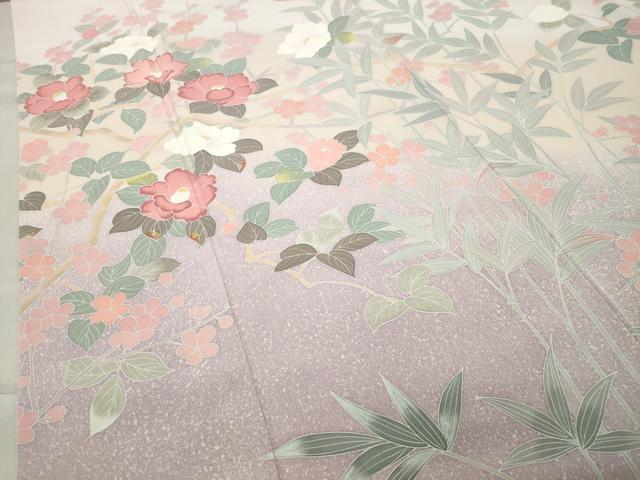 平和屋着物●訪問着 友禅 牡丹花文 暈し染め 正絹 逸品 CABC8257gh