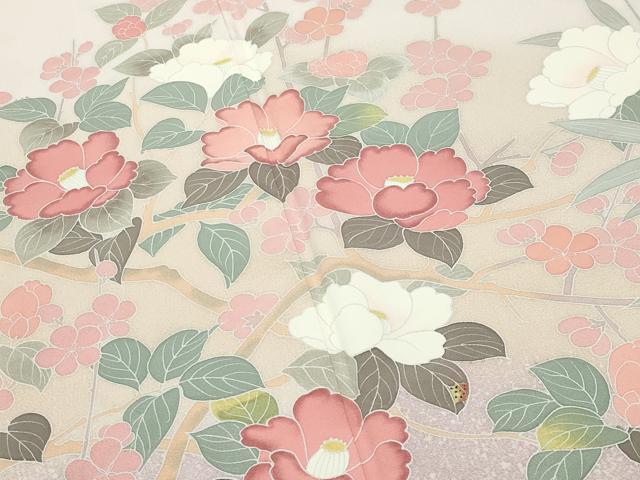 平和屋着物●訪問着 友禅 牡丹花文 暈し染め 正絹 逸品 CABC8257gh