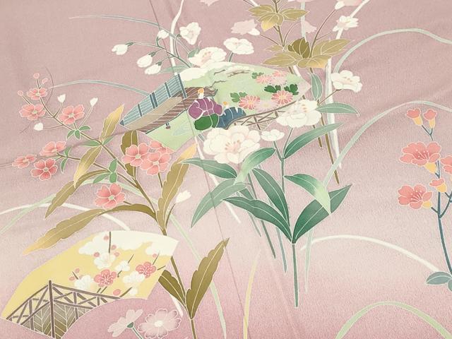 平和屋着物●訪問着 友禅 作家物 地紙人物花文 暈し染め 三越扱い ロング丈 正絹 逸品 CABC8292gh