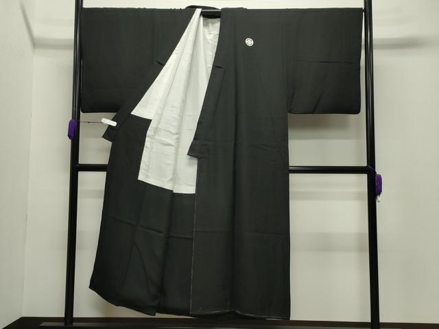 平和屋着物●男性 黒紋付 羽織セット 羽裏:風景文 正絹 逸品 CABC8303gh