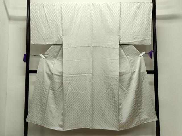 平和屋着物●男性 色紋付 檜垣地紋 灰黄緑色 正絹 逸品 未使用 CABC8312gh