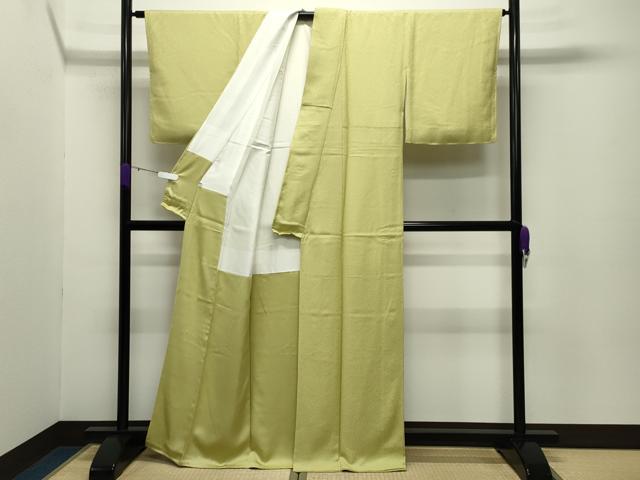 平和屋着物●本草木染作家 瑞寶 色無地 紋意匠 枯草色 正絹 逸品 未使用 CABC8335gh