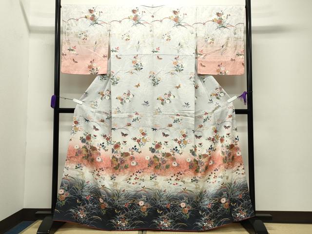 平和屋着物●訪問着 流水舞蝶花文 暈し染め 金彩 正絹 逸品 CABC8339gh