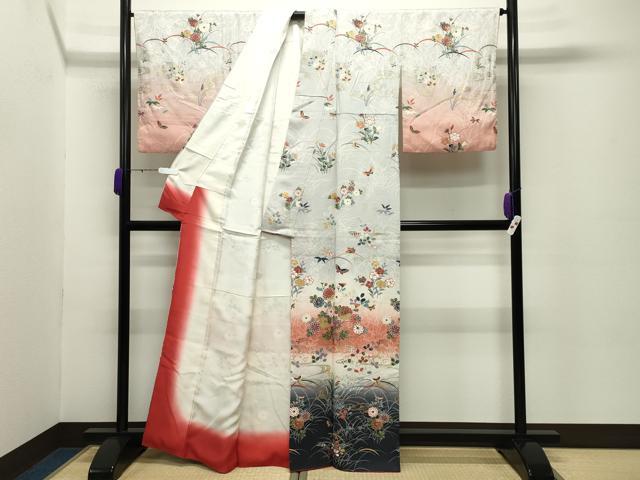 平和屋着物●訪問着 流水舞蝶花文 暈し染め 金彩 正絹 逸品 CABC8339gh