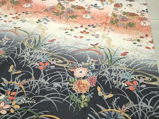 平和屋着物●訪問着 流水舞蝶花文 暈し染め 金彩 正絹 逸品 CABC8339gh