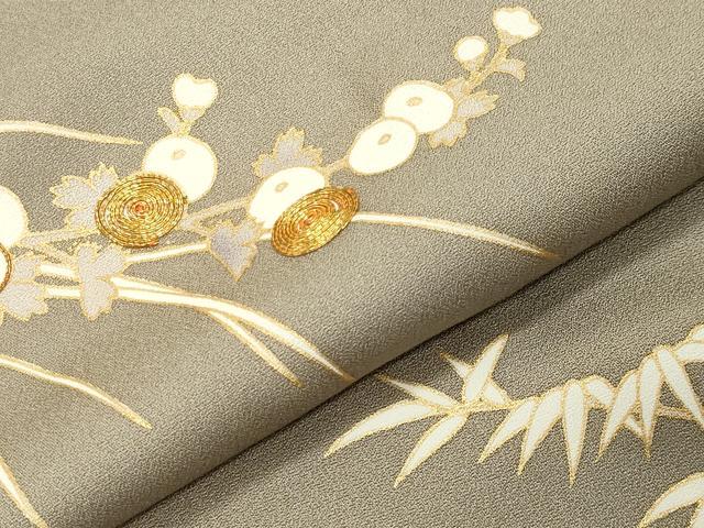 平和屋着物●訪問着 駒刺繍 万寿菊梅笹文 金彩 正絹 逸品 CABC8362gh