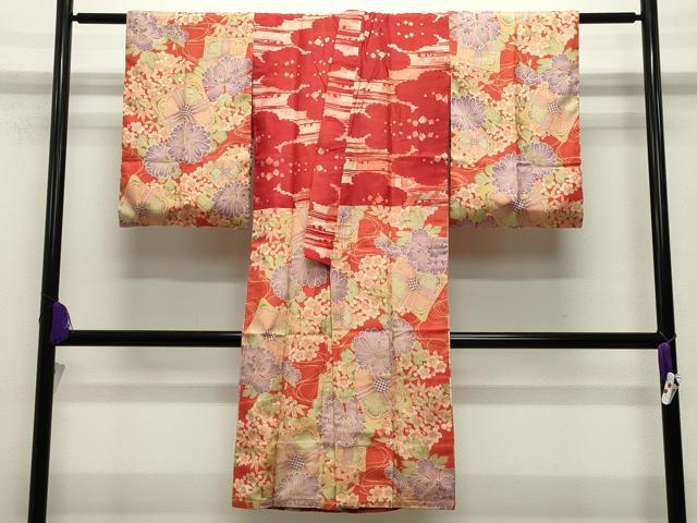 平和屋本店●アンティーク 大正ロマン 創作 長襦袢 袷 舞花文 正絹 逸品 CABC8365gh