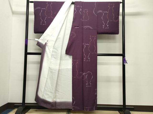 平和屋着物●絵描きのやす 小紋 猫 反端付き 正絹 逸品 未使用 CABC8376gh