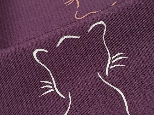 平和屋着物●絵描きのやす 小紋 猫 反端付き 正絹 逸品 未使用 CABC8376gh