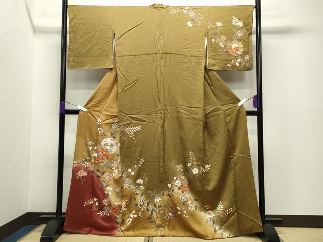 平和屋着物●訪問着 雪輪重ね更紗花唐草文 暈し染め 金彩 正絹 逸品 CABC8383gh