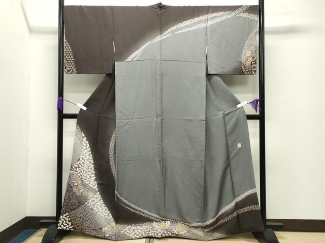 平和屋着物●十日町 名門 滝泰謹製 中国三大刺繍 相良刺繍 訪問着 辻が花 絞り 暈し染め 金通し地 正絹 逸品 CABC8390gh