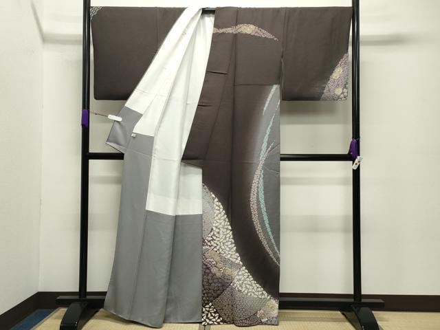 平和屋着物●十日町 名門 滝泰謹製 中国三大刺繍 相良刺繍 訪問着 辻が花 絞り 暈し染め 金通し地 正絹 逸品 CABC8390gh