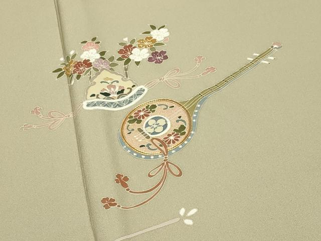 平和屋着物●訪問着 駒刺繍 琵琶扇面花文 金彩 正絹 逸品 未使用 CABC8391gh