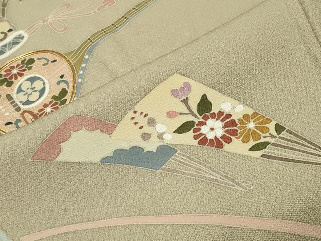 平和屋着物●訪問着 駒刺繍 琵琶扇面花文 金彩 正絹 逸品 未使用 CABC8391gh