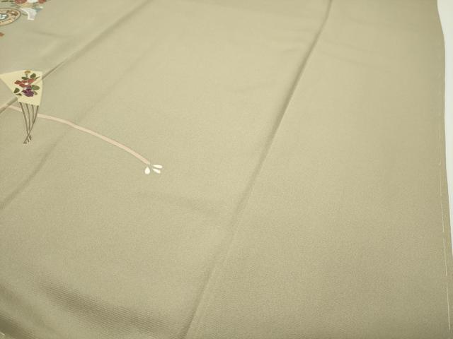 平和屋着物●訪問着 駒刺繍 琵琶扇面花文 金彩 正絹 逸品 未使用 CABC8391gh