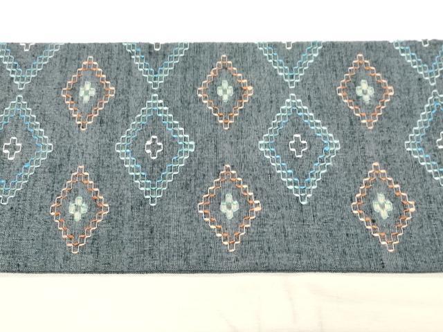 平和屋着物●九寸名古屋帯 紬地 花織 菱文 正絹 逸品 CABC8427dy
