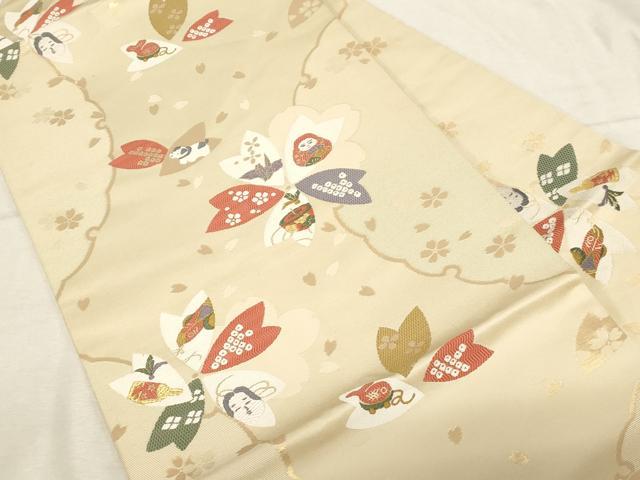 平和屋着物●九寸名古屋帯 更紗玩具文 金糸 正絹 逸品 CABC8442dy