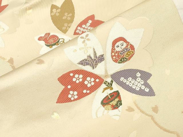 平和屋着物●九寸名古屋帯 更紗玩具文 金糸 正絹 逸品 CABC8442dy