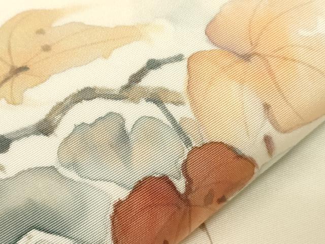 平和屋着物●塩瀬 九寸名古屋帯 作家物 手描き 葡萄蔦の葉文 金彩 正絹 逸品 CABC8450dy