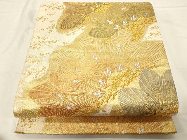 平和屋着物▼六通柄袋帯 松葉文 金銀糸 正絹 逸品 CABC8479dy