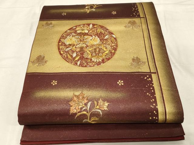 平和屋着物▼太鼓柄袋帯 刺繍 花鳥丸文 金彩 正絹 逸品 CABC8554dy