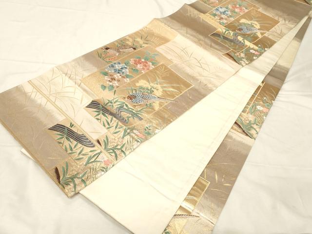 平和屋着物▼六通柄袋帯 唐織 色紙短冊文 金糸 正絹 逸品 CABC8650dy