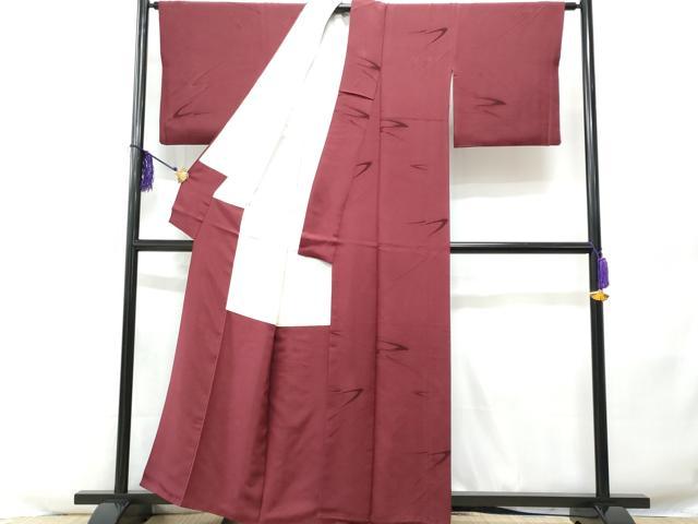 平和屋着物■上質な色無地 霞地紋 葡萄色 正絹 逸品 CABC8930fb