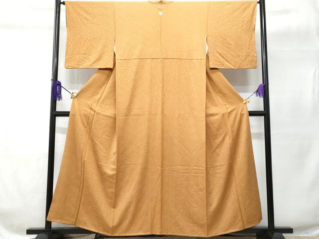 平和屋着物■上質な色無地 紗綾型地紋 狐色 正絹 逸品 CABC8965fb