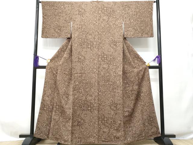 平和屋着物■上質な小紋 切嵌更紗花文 正絹 逸品 CABC8991fb