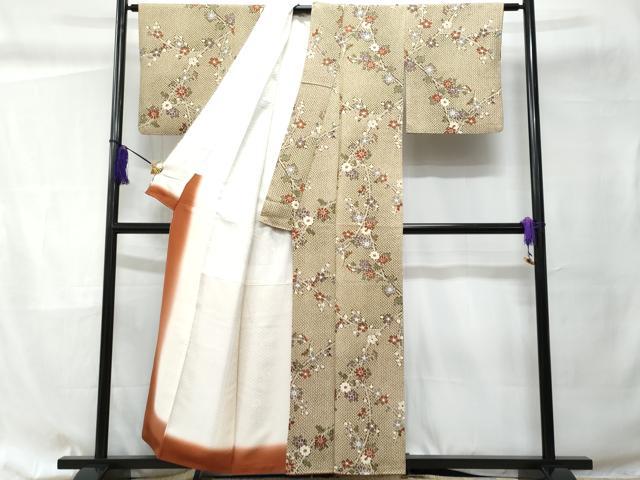 平和屋着物■上質な小紋 ふくれ織 枝花文 正絹 逸品 CABC9100fb