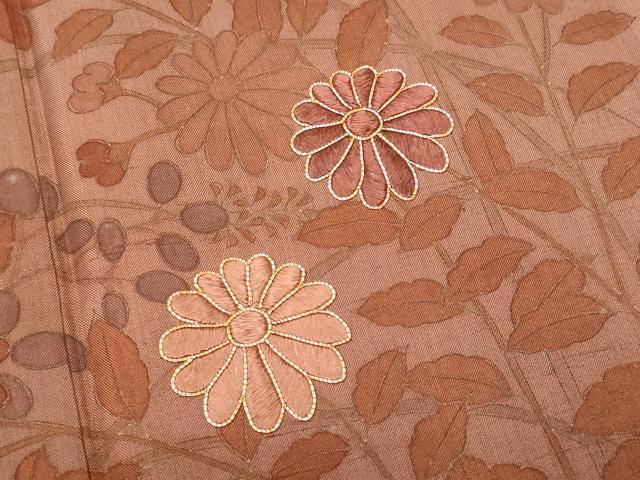 平和屋着物■訪問着 紬地 駒刺繍 草花文 金彩 正絹 逸品 CABC9134fb