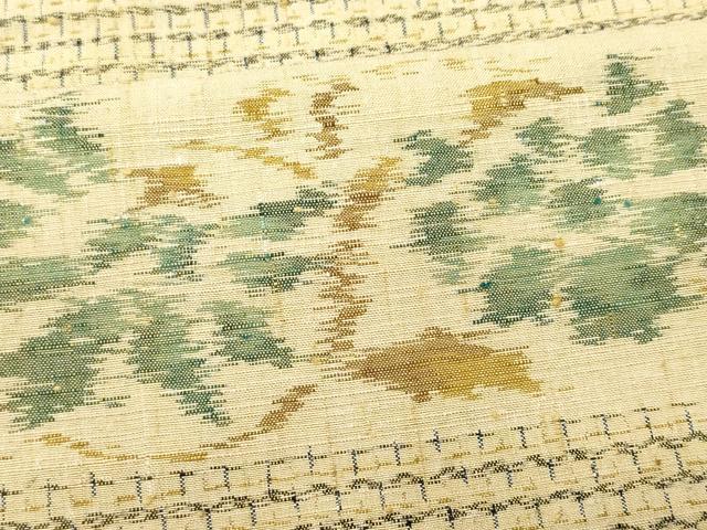 平和屋着物■上質な紬 横段草花文 反端付き 正絹 逸品 CABC9142fb