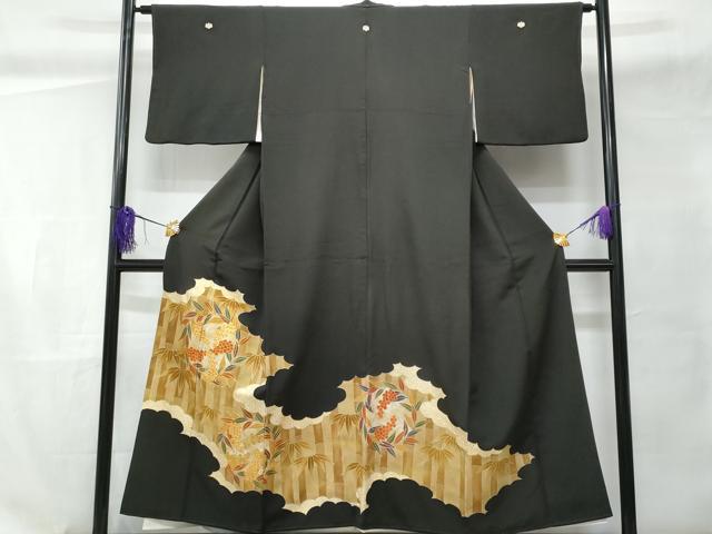 平和屋着物■豪華黒留袖 駒刺繍 笹竹南天文 金彩 正絹 逸品 CABC9146fb