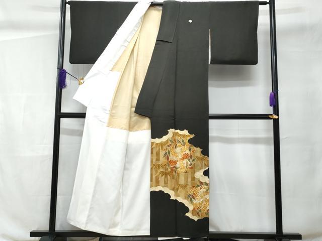 平和屋着物■豪華黒留袖 駒刺繍 笹竹南天文 金彩 正絹 逸品 CABC9146fb