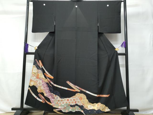 平和屋着物■豪華黒留袖 道長吉祥花文 背抜き仕立て 正絹 逸品 CABC9147fb