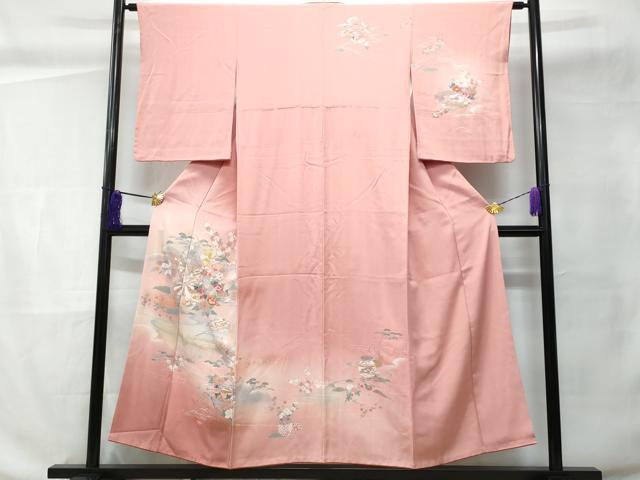 平和屋着物■訪問着 風景源氏車花文 暈し染め 金銀彩 正絹 逸品 CABC9149fb