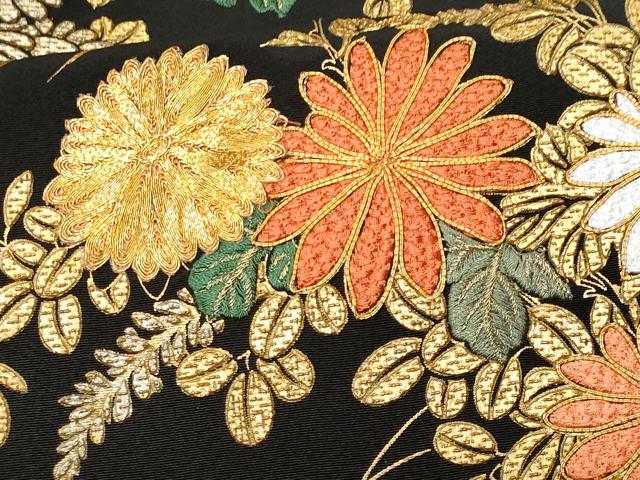 平和屋着物■豪華黒留袖 駒刺繍 花籠文 金彩 正絹 逸品 CABC9153fb