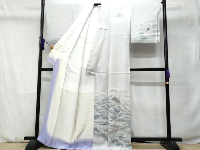 平和屋着物■訪問着 手描き 遠山渡り橋風景文 暈し染め 正絹 逸品 CABC9186fb