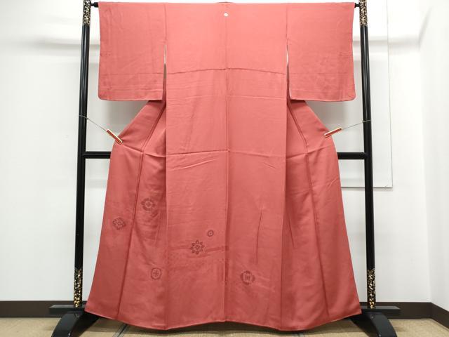 平和屋着物●江戸小紋　川村久宣　万筋　紅赤色×象牙色　ロング丈　正絹　逸品　CABC2176ut 平和屋着物▽無地絵羽訪問着 エ霞正倉院花文 韓紅色 正絹 逸品 CABC9226th