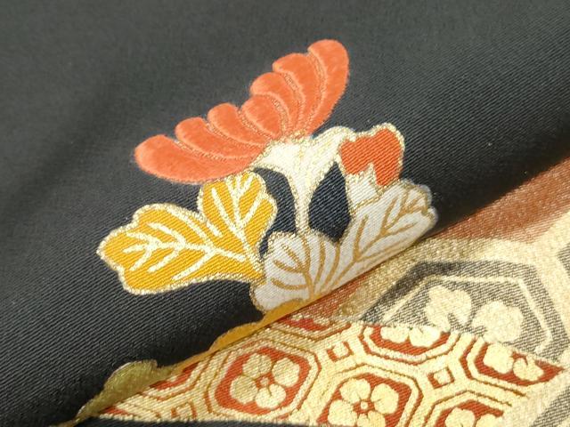 平和屋着物▼豪華黒留袖 駒刺繍 道長花文 金彩 正絹 逸品 CABC9333th