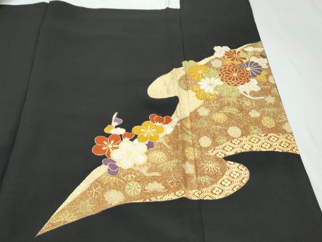 平和屋着物▼豪華黒留袖 駒刺繍 道長花文 金彩 正絹 逸品 CABC9333th