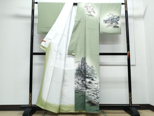 平和屋着物▼訪問着 手描き 風景文 暈し染め 金彩 正絹 逸品 CABC9413th