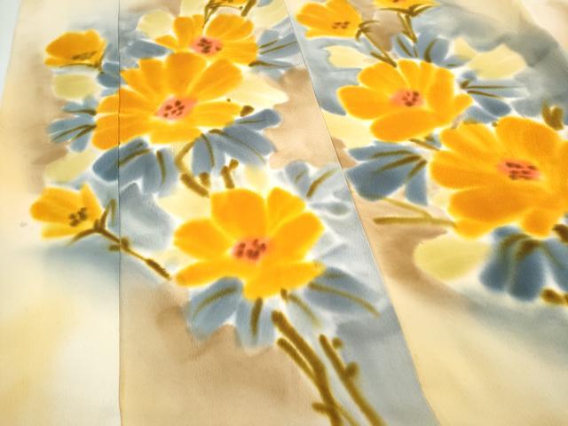 平和屋着物▼訪問着 手描き 草花文 暈し染め 正絹 逸品 CABC9586th