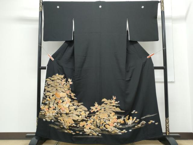 平和屋着物▼豪華黒留袖 総刺繍 風景文 金彩 やまと誂製 正絹 逸品 CABC9595th