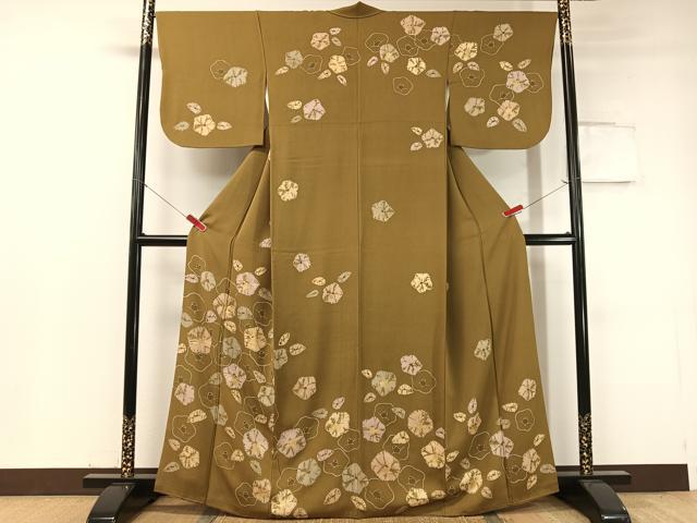 平和屋着物●訪問着 絞り 椿 鮫小紋柄 金彩 正絹 逸品 CABC9602vp
